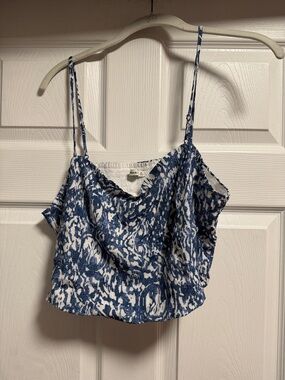 Abercrombie & Fitch Blue and White Printed Spaghetti-Strap Camisole